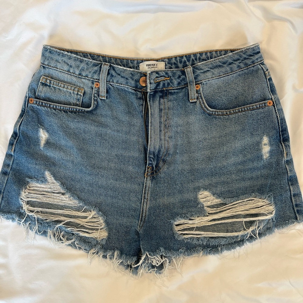 Forever 21 Blue Distressed Jean Shorts
